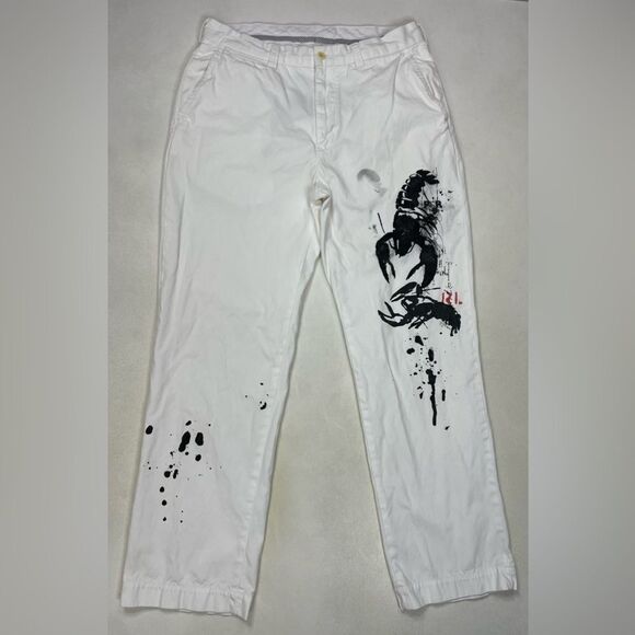 Polo Ralph Lauren Lobster Art Print Chino Pants Men 34 x 32 White - Picture 1 of 8